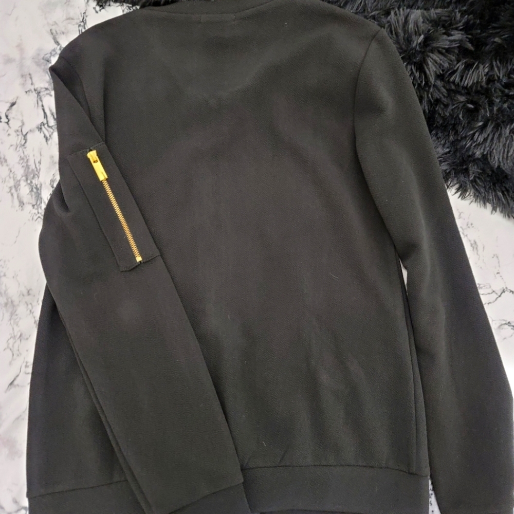 Olivia Blu Black Bomber Jacket With Gold Zipper Detailing​ - Picture 4 of 12